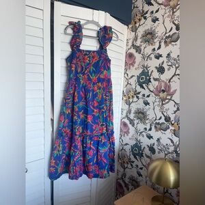J. Crew Factory Blue Floral Ruffle-Strap Midi Dress